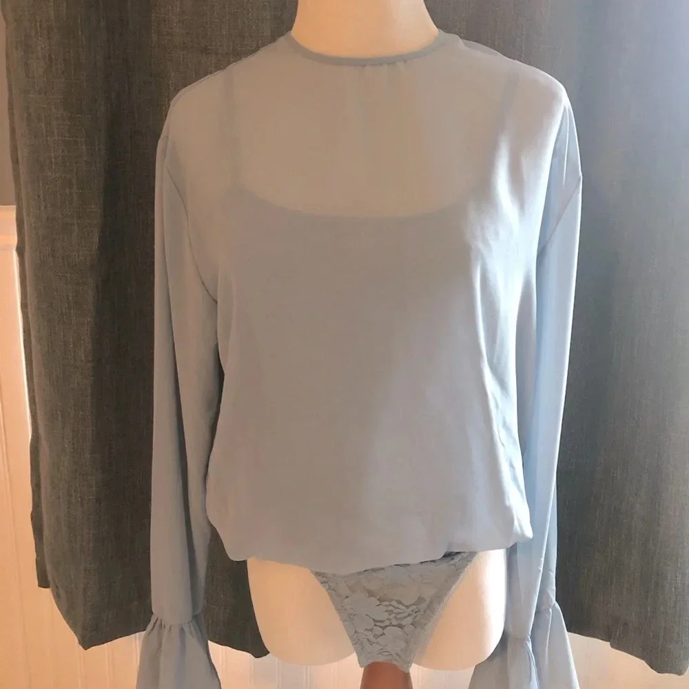 Free People Light‎ Blue Bodysuit - Sheer and Lace